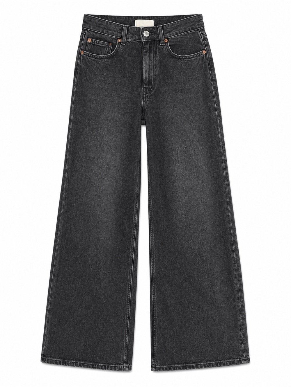 H&M Black High Rise Wide Leg Cotton Blend Jeans Size 2